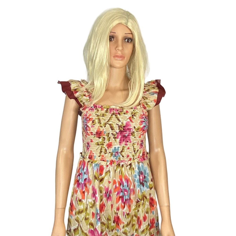 NWT House of Harlow Zoey Khaki Floral Bohemian Smocked Maxi Dress Medium $268 - Picture 8 of 11